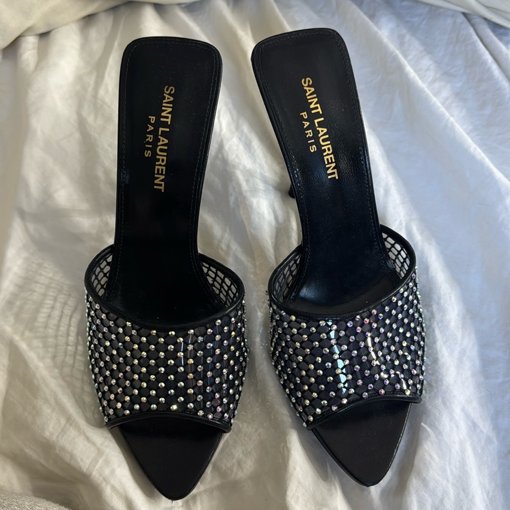 Saint Laurent Mesh Rhinestone Mules size 37